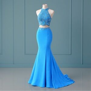 Splash Beaded 2-Piece Halter Gown by Landa Designs